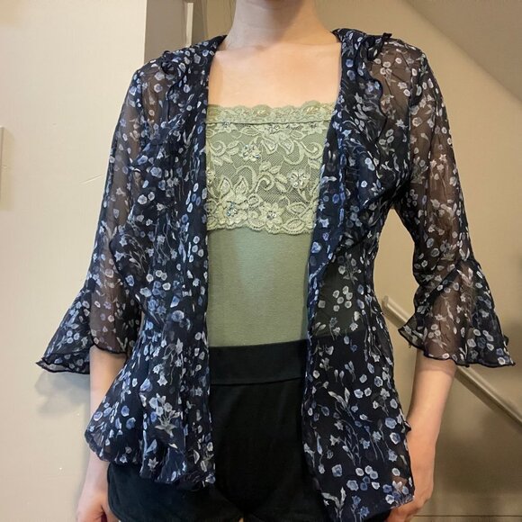 Reitmans Sheer Floral Blouse Navy - Picture 11 of 11